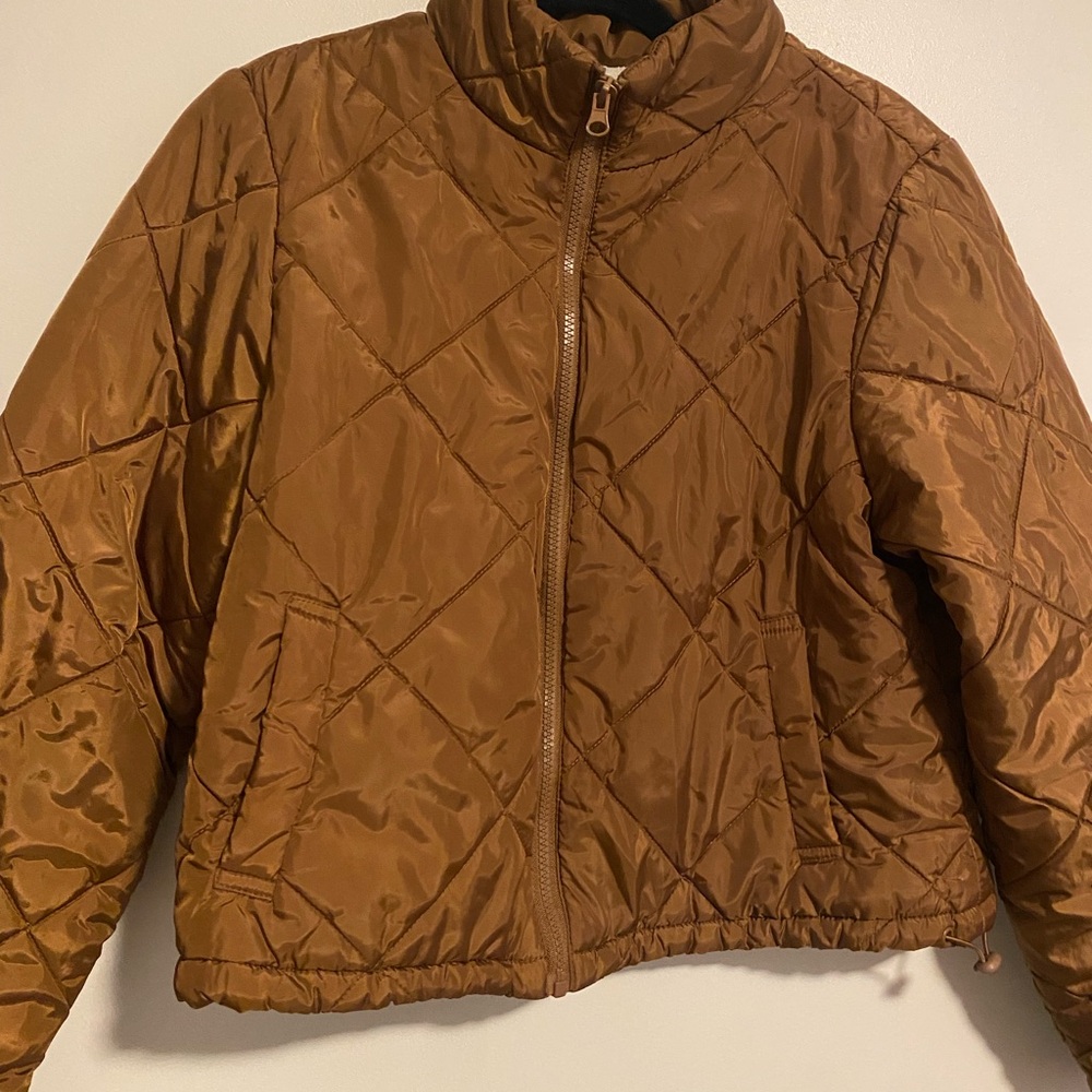 Brown Puffer Jacket with Stand-Up Collar